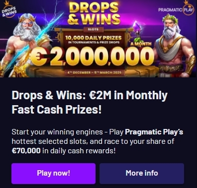 Start your winning engines - Play Pragmatic Play’s hottest selected slots, and race to your share of €70,000 in daily cash rewards!