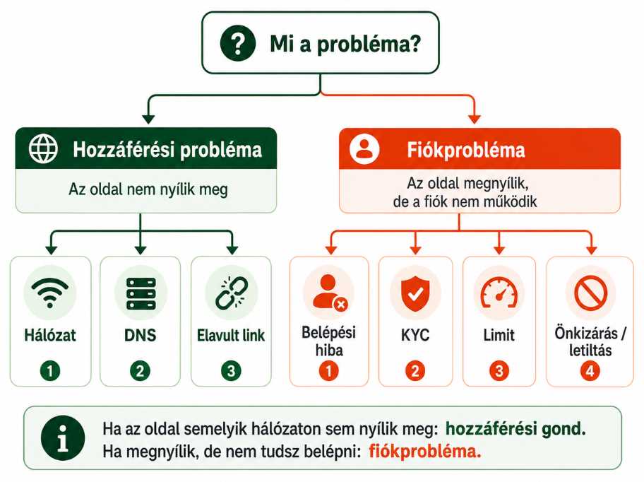 Döntési fa a link- és fiókproblémák megkülönböztetéséhez